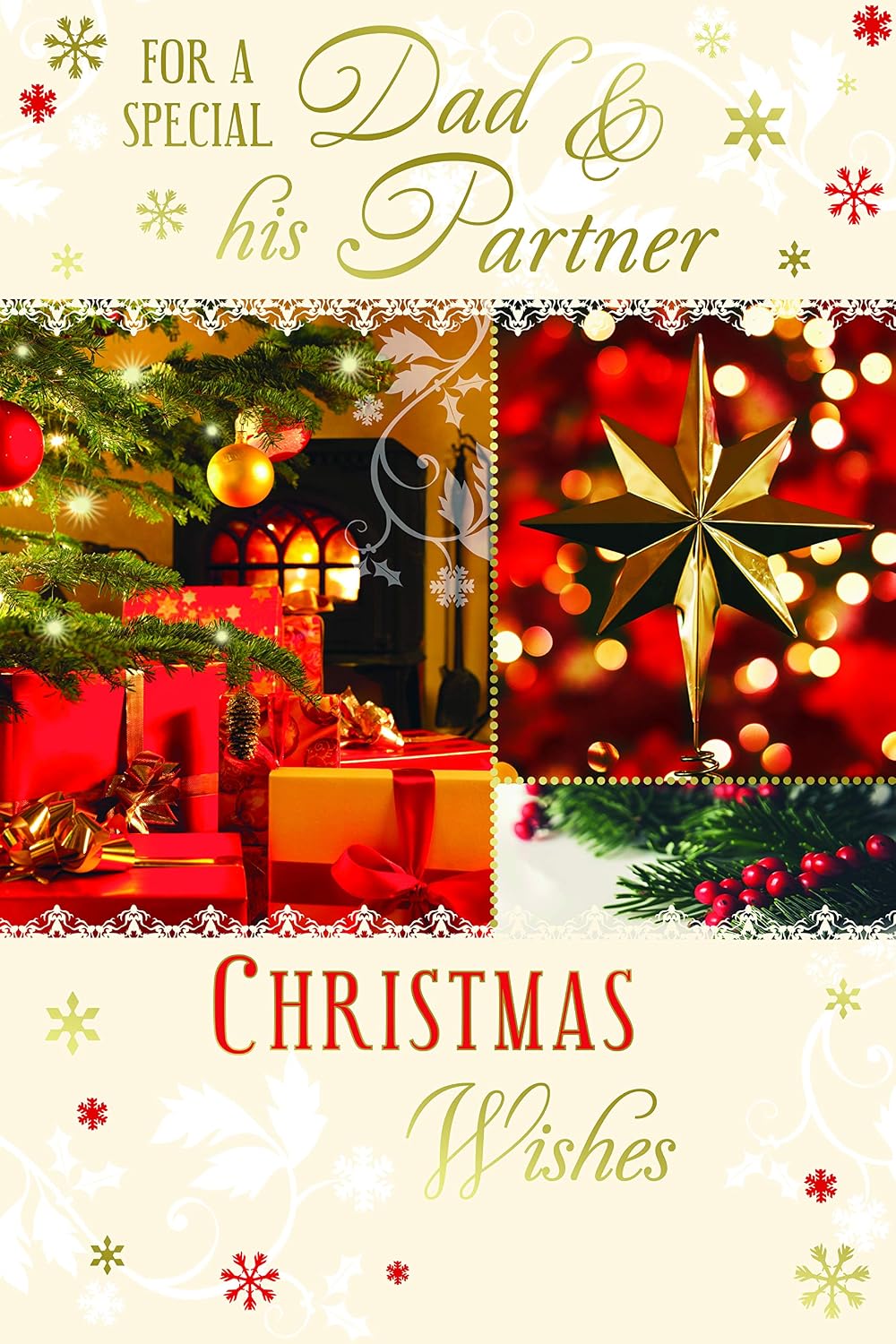 Dad & Partner Christmas Card Tree Gifts Baubles & Star Design  Lovely Verse