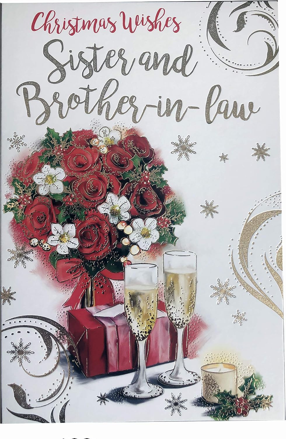 Sister & Brother In Law Christmas Card Roses Champagne Gift Design Lovely Verse