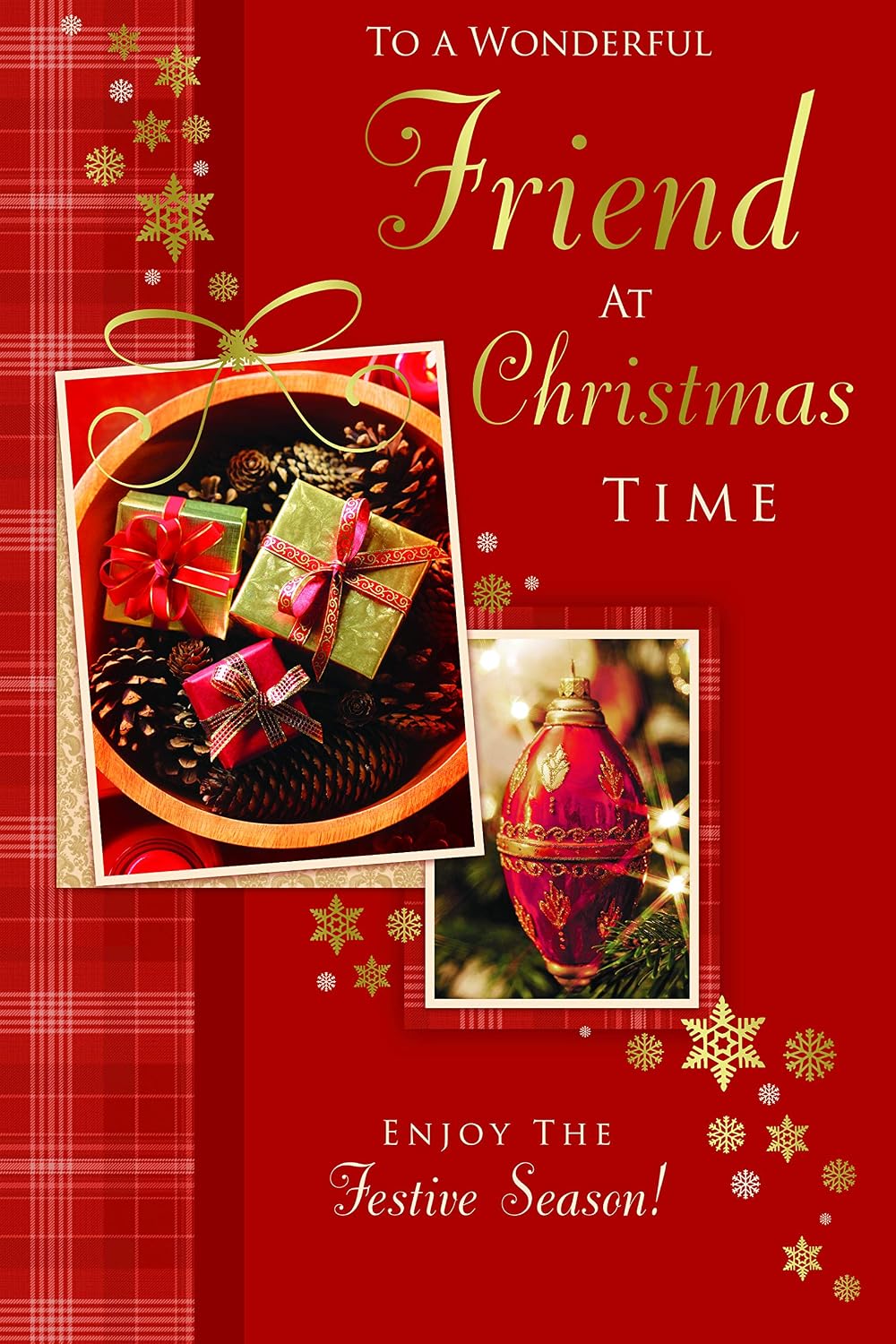 Wonderful Friend Christmas Card Pine Cones Baubles & Gifts Design Lovely Verse