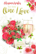 One I Love Christmas Card Champagne Roses & Holly Design Lovely Verse