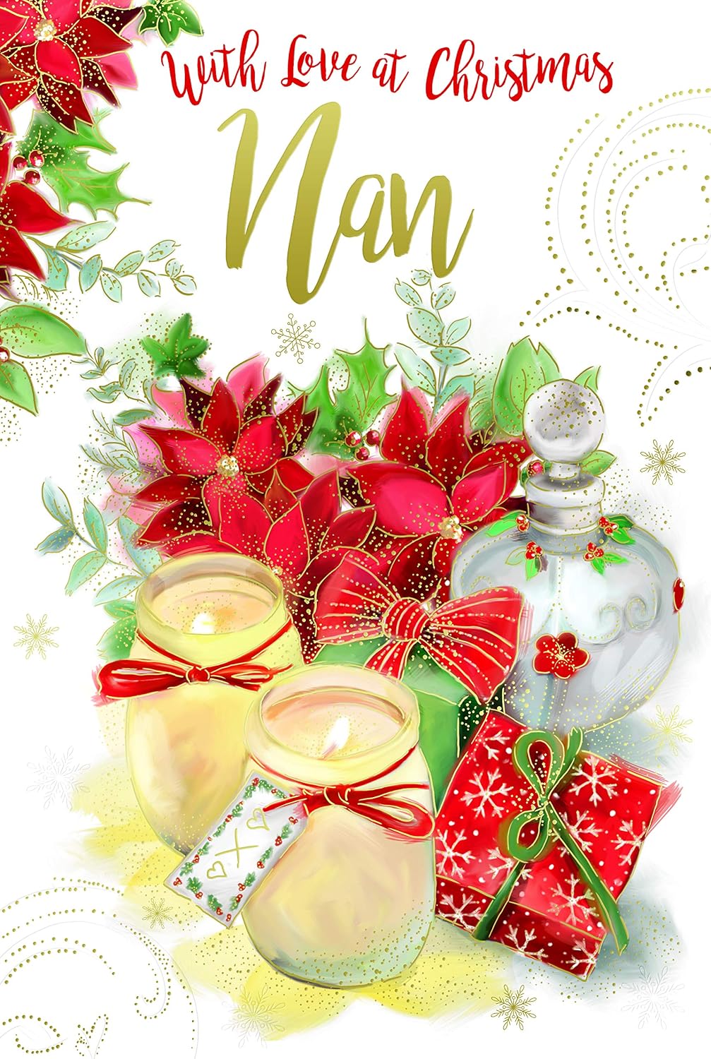 Nan Christmas Card Gift Candles Poinsettia & Holly Design Lovely Verse