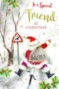 Friend Christmas Card Santa Cycling Sack Of Toys & Holly Design Lovely Verse