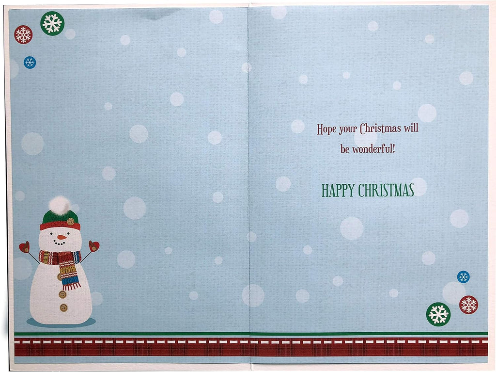 Cousin Christmas Card Cute Snowman Hat Scarf & Snowflake Design Lovely Verse