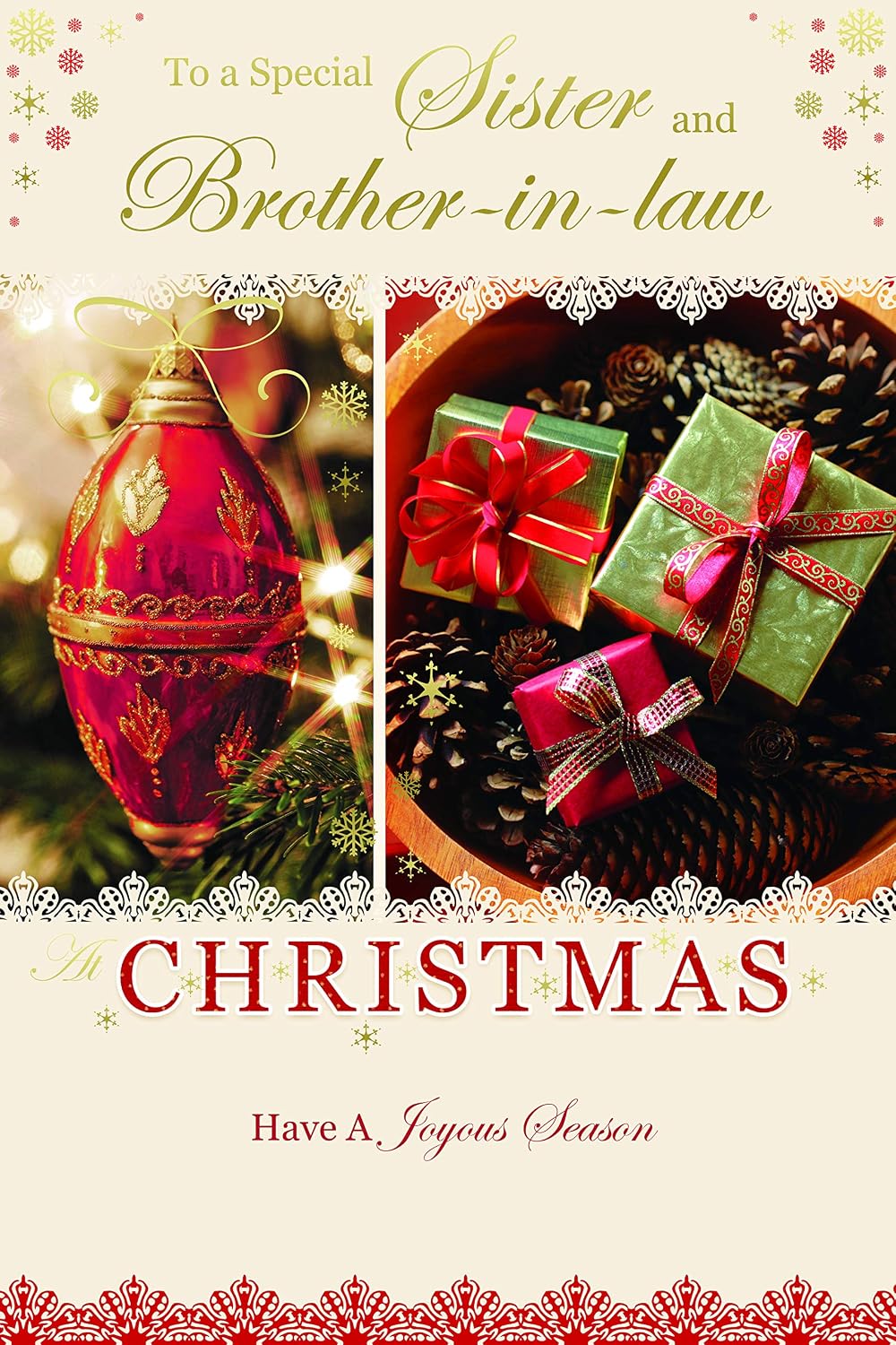 Sister & Brother In Law Christmas Card Baubles & Gifts Design Lovely Verse