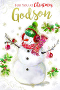 Godson Christmas Card Snowman Bauble Robin & Holly Design Lovely Verse