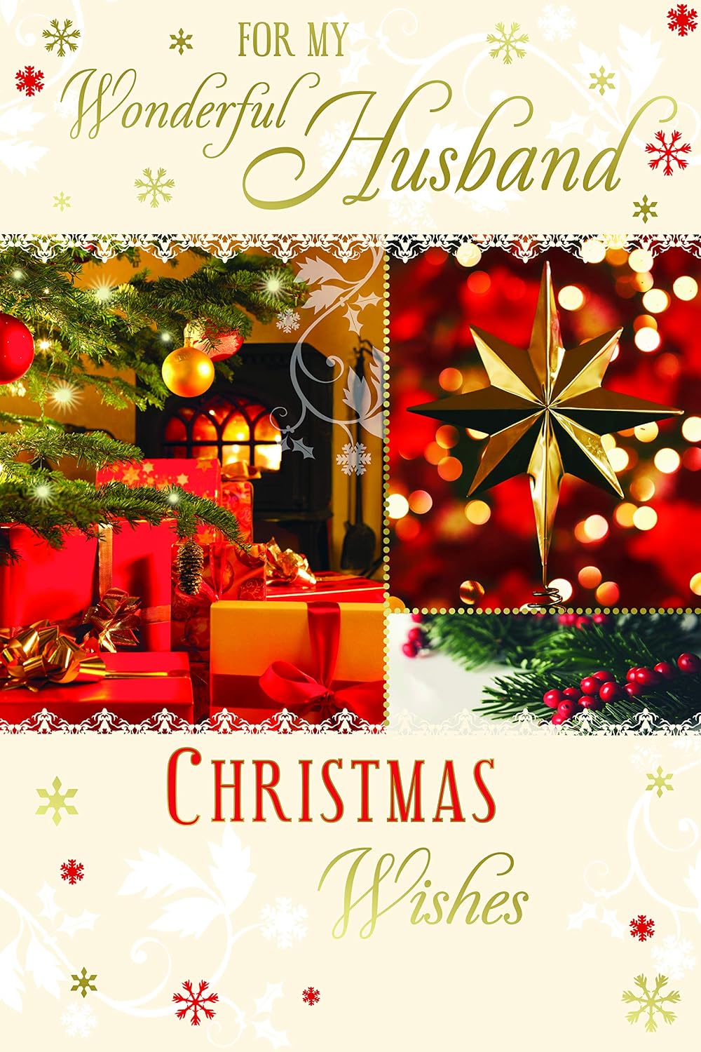 Wonderful Husband Christmas Card Tree Gifts Baubles & Star Design Lovely Verse