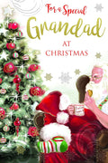 Grandad Christmas Card Santa Relaxing With Tea & Tree Design Lovely Verse