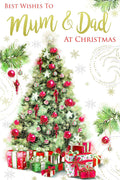 Mum & Dad Christmas Card Tree Presents Baubles & Snowflake Design Lovely Verse