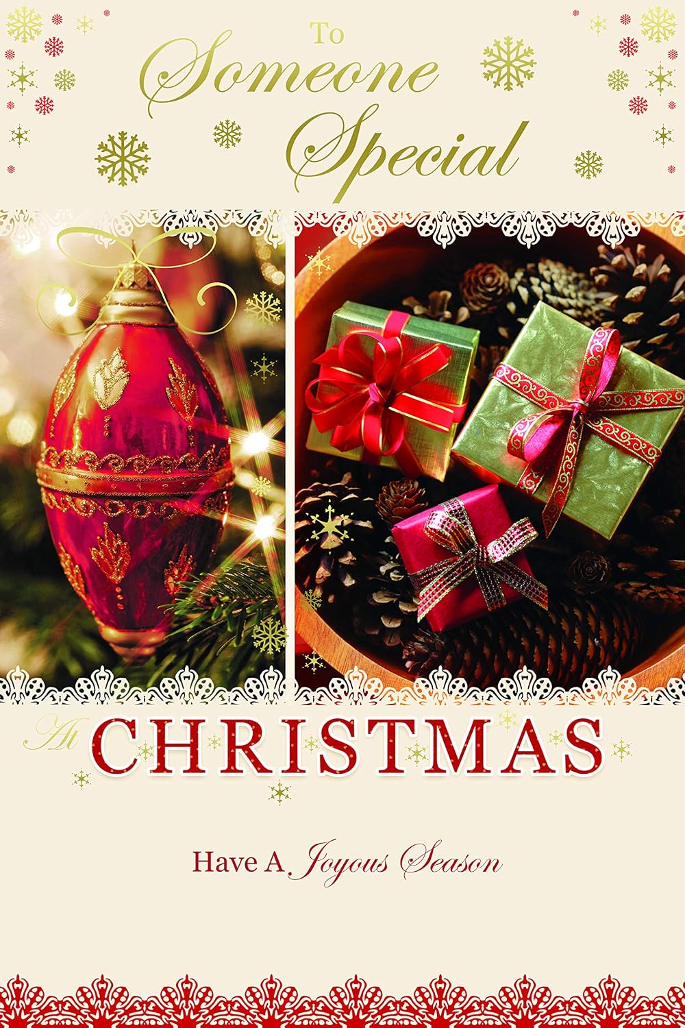 Someone Special Christmas Card Pine Cones Baubles & Gifts Design Lovely Verse