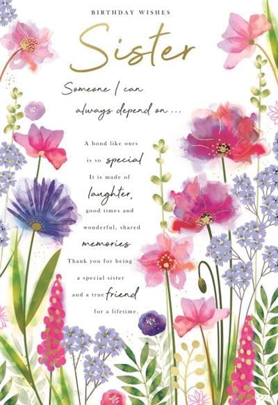 Birthday Card for Sister  Floral Watercolour  15x23cm  Colour Insert