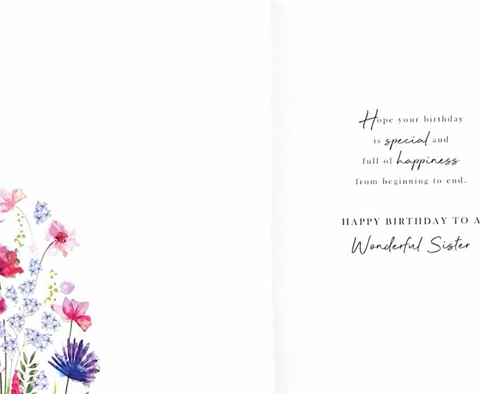 Birthday Card for Sister  Floral Watercolour  15x23cm  Colour Insert