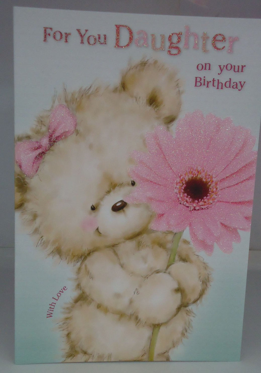 Daughter Happy Birthday Card Cute Bear & Flower Design Lovely Verse