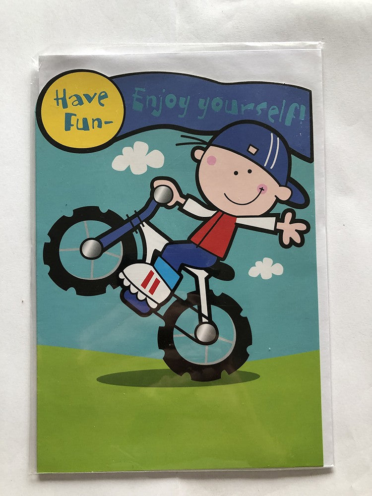 Open Male Happy Birthday Card Boy Wheeling A BMX Have Fun Juvenile