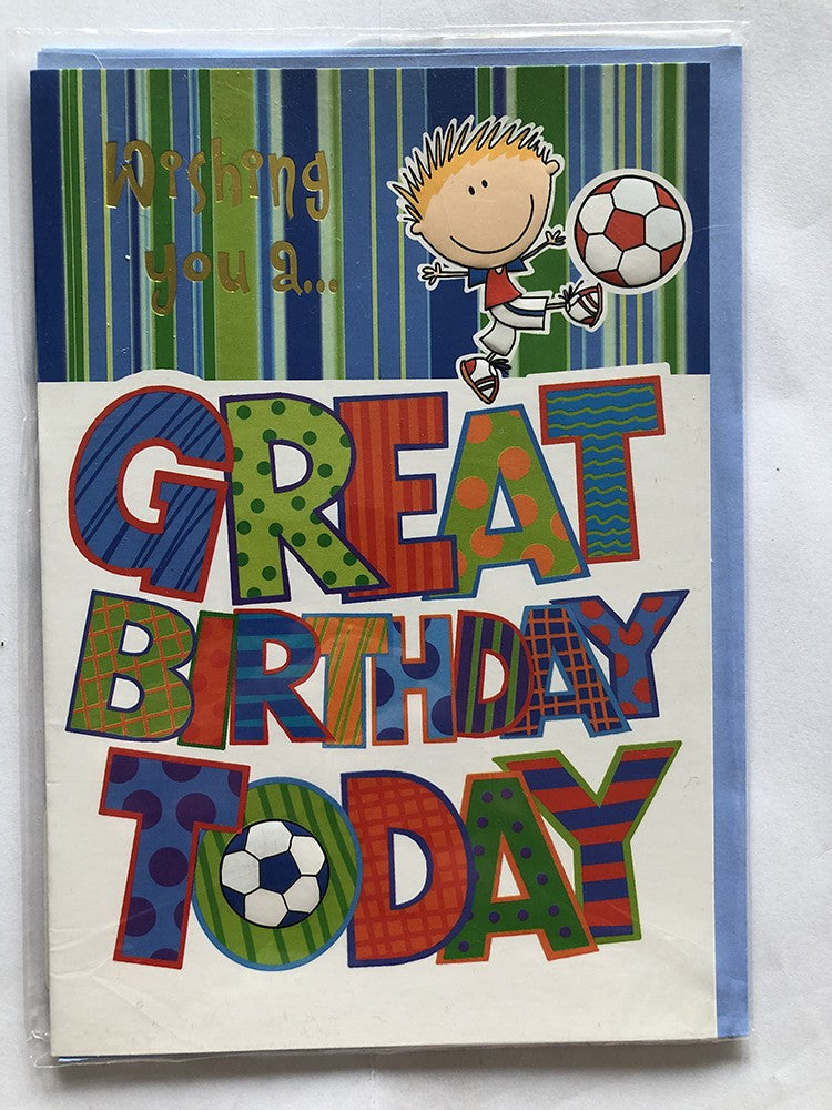 Open Male Happy Birthday Card Boy Playing Football Wishing You A Great Birthday