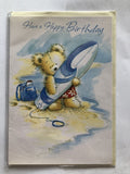Open Male Happy Birthday Card Cute Bear Surfboard Rucksack Beach