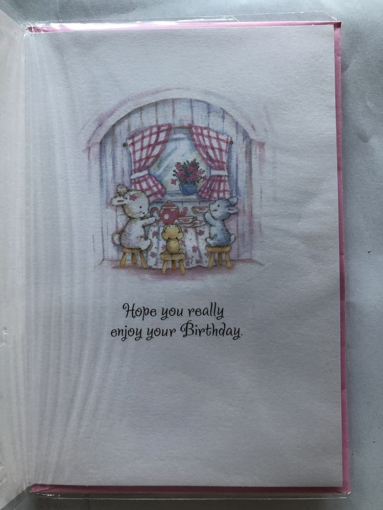 Open Female Happy Birthday Card Cute Bears in Our Carriage Bunting Birds