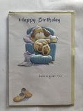 Open Male Happy Birthday Card Cute Dog Star Mug Relaxing Paper Slippers