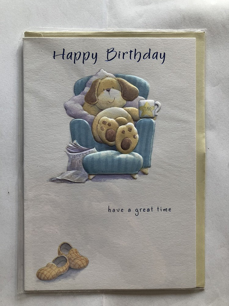 Open Male Happy Birthday Card Cute Dog Star Mug Relaxing Paper Slippers