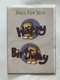 Open Male Happy Birthday Card Cute Bear Holding Signs Just For You
