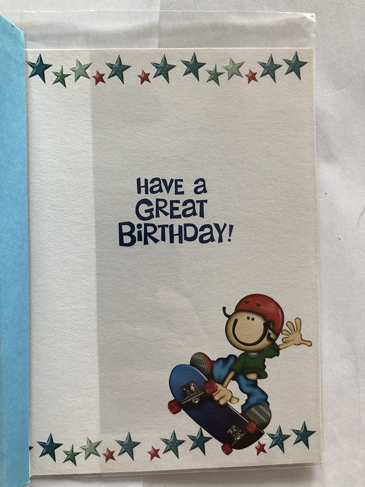 Open Male Happy Birthday Card Boy Skateboarding Stars For You