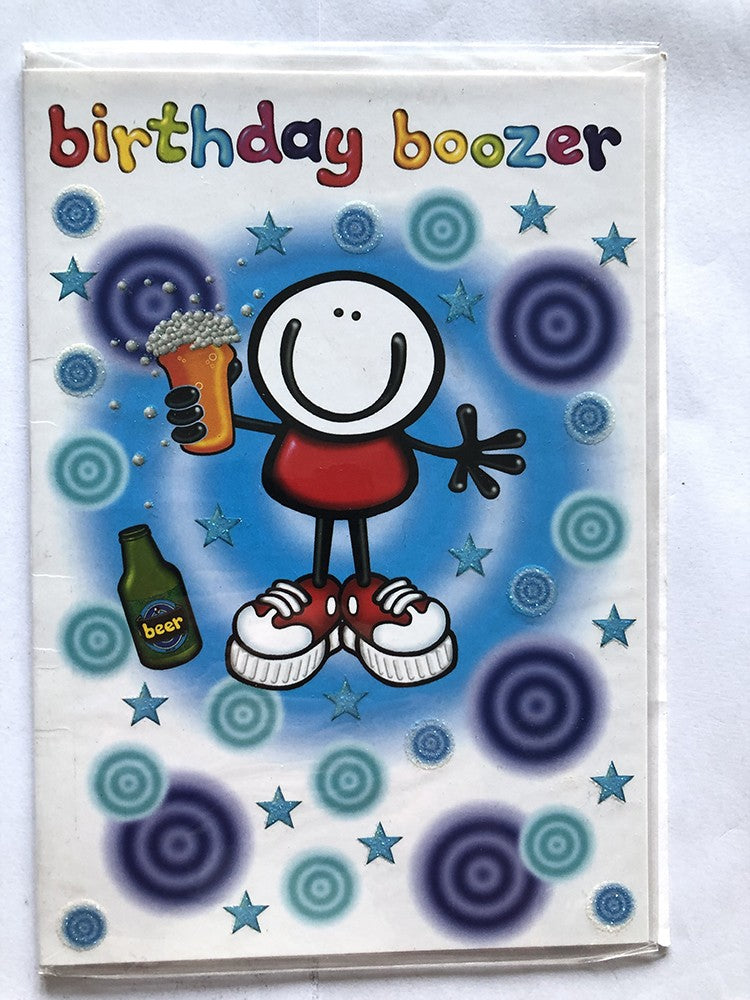 Open Male Happy Birthday Card Beer Glass Stars Birthday Boozer