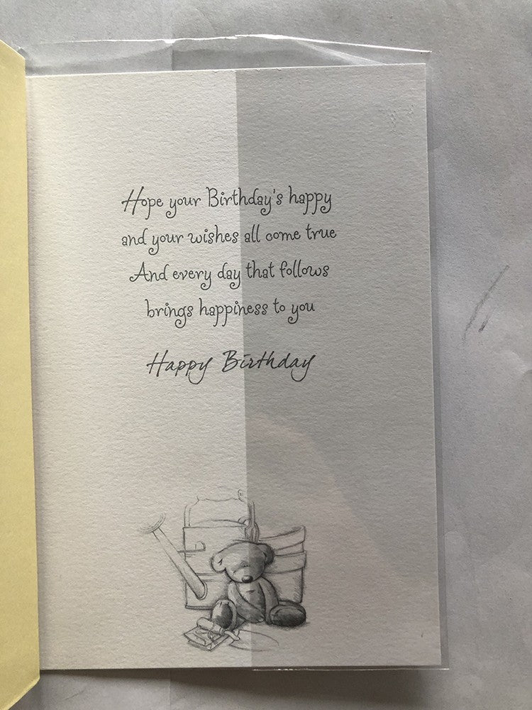 Open Male Happy Birthday Card Cute Bear Watering Can Potting Pots Trowel Seeds