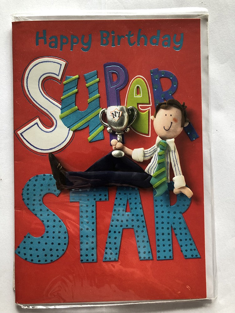 Open Male Happy Birthday Card No.1 Super Star Trophy