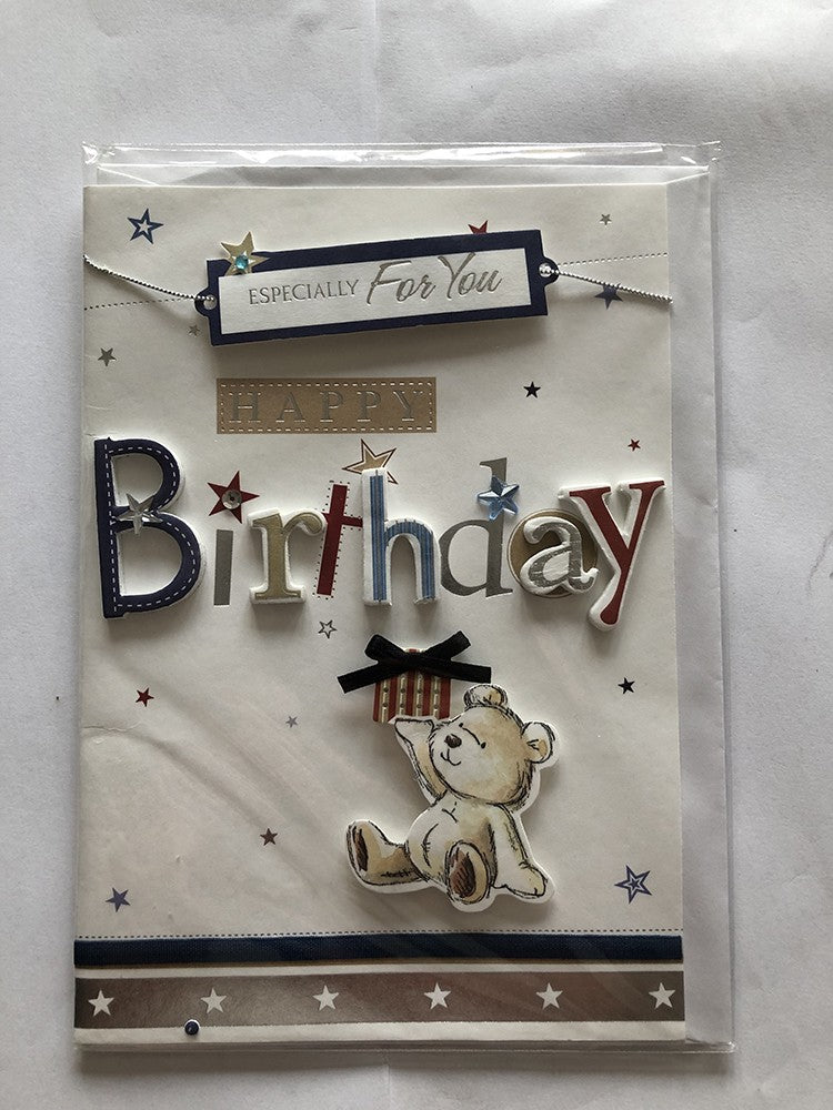 Open Male Happy Birthday Card Cute Bear Holding A Present 3d