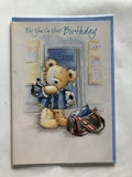 Open Male Happy Birthday Card  Cute Bear Football Boots Bag Home Team