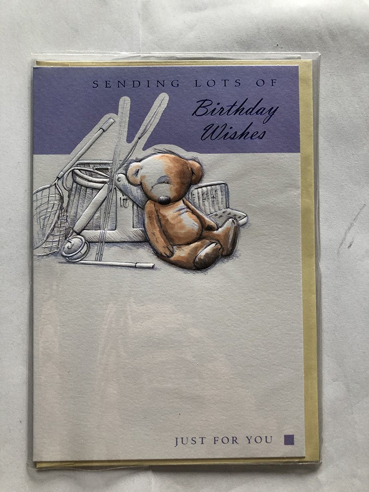 Open Male Happy Birthday Card Cute Bear Fishing Rod Tackle Net Just For You