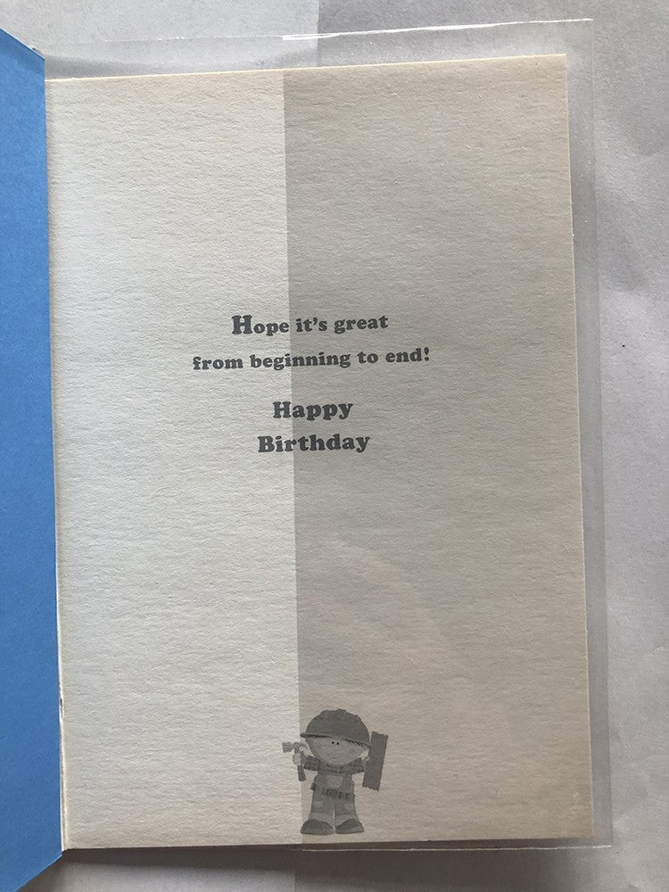 Open Male Happy Birthday Card Boy Hard Hat Hammer Wood Bricks Dumper Truck