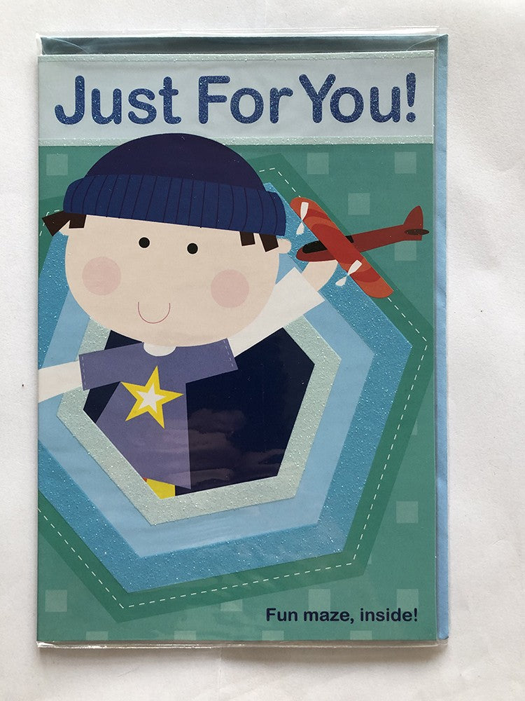 Open Male Happy Birthday Card Just For You Boy Flying Toy Plane