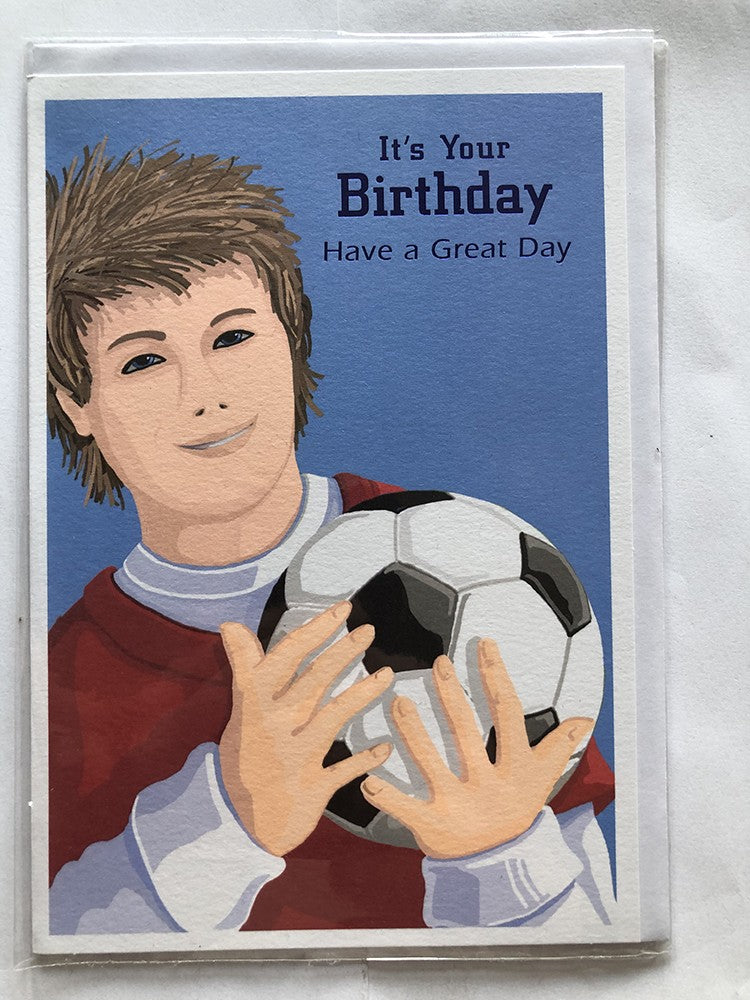 Open Male Happy Birthday Card Boy Holding A Football Have A Great Day