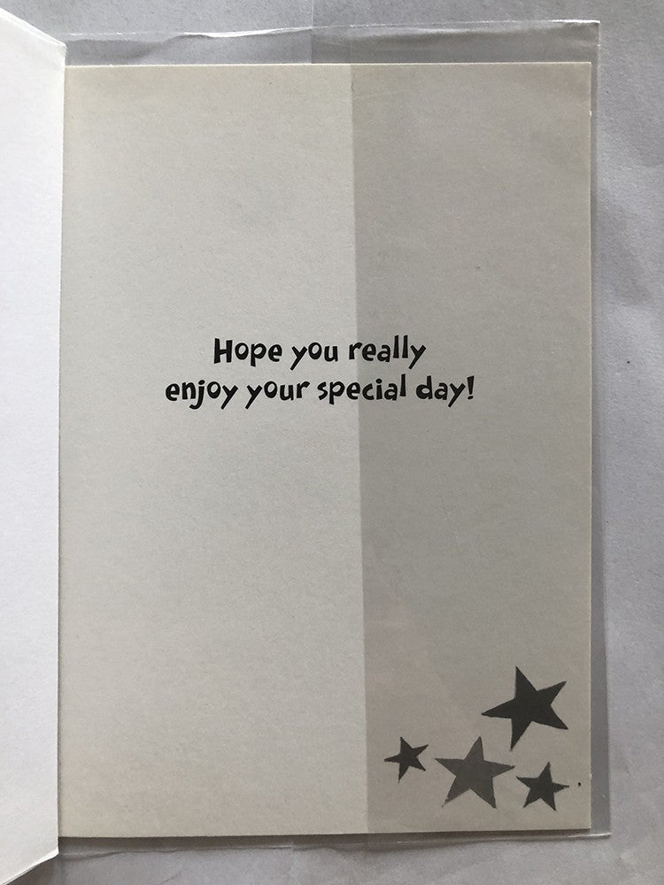 Open Male Happy Birthday Card Cute Bear Holding Signs Just For You