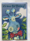 Open Male Happy Birthday Card Blue Giraffe Bright Red Bowtie Juvenile