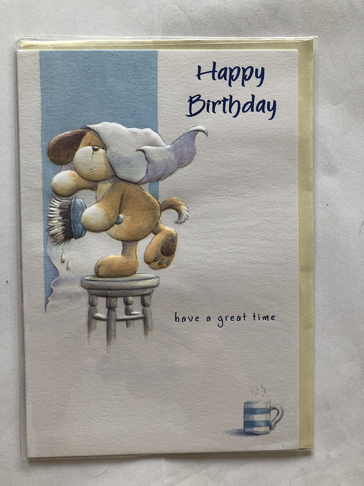 Open Male Happy Birthday Card Cute Dog Trying To Wallpaper Tea Coffee Mug