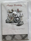 Open Male Happy Birthday Card Cute Bear Repairing Tyre Exhaust Garage Spanner