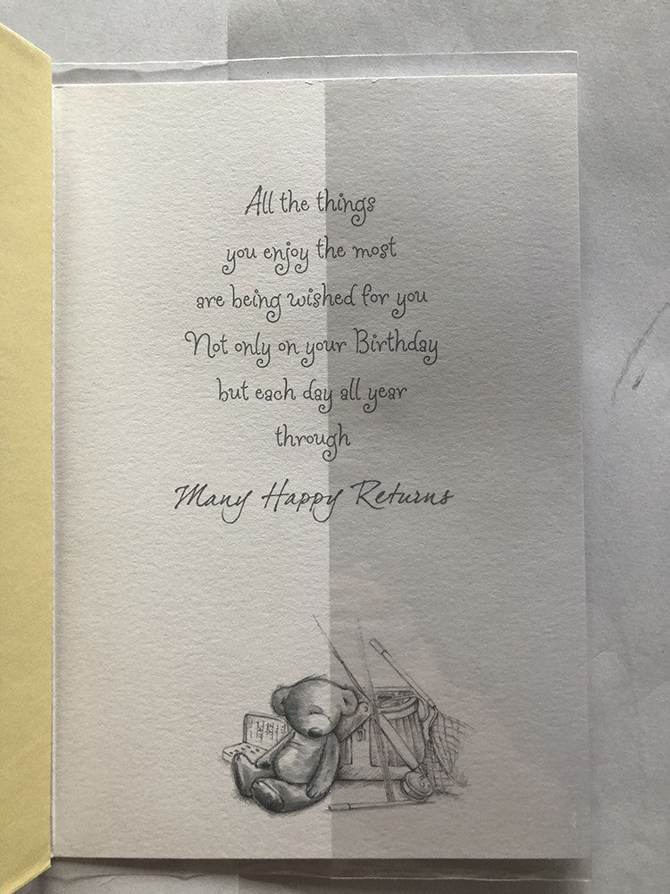 Open Male Happy Birthday Card Cute Bear Fishing Rod Tackle Net Just For You