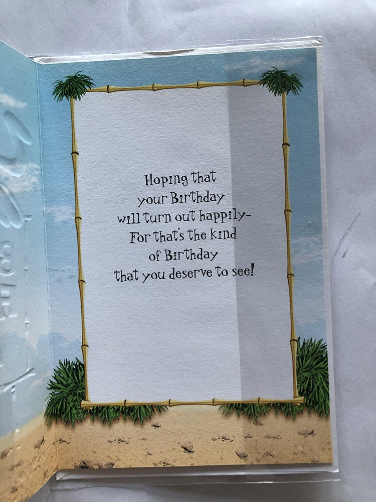 Open Male Happy Birthday Card Tiger Bow Tie Laying on a Brilliant Sign